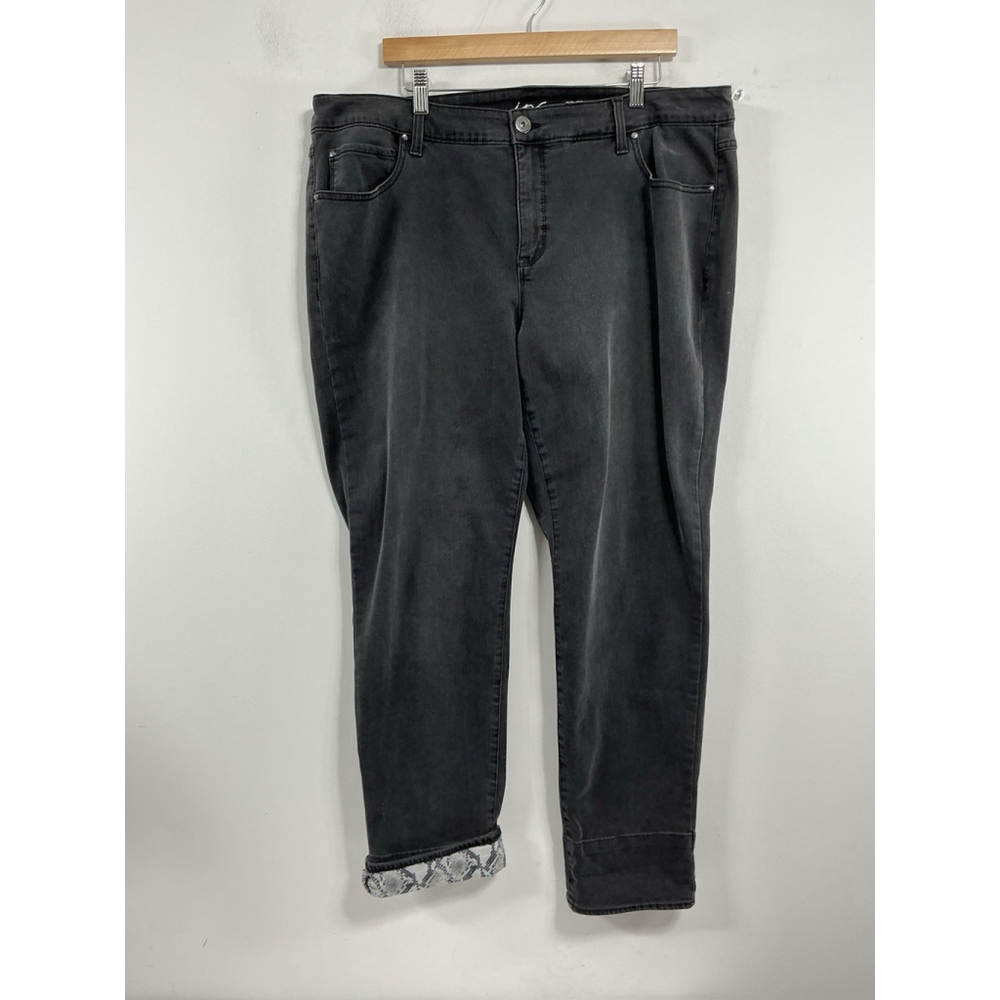 Womans Inc Black Jeans Boyfriend Regular Fit 18 W Flannel Cuff